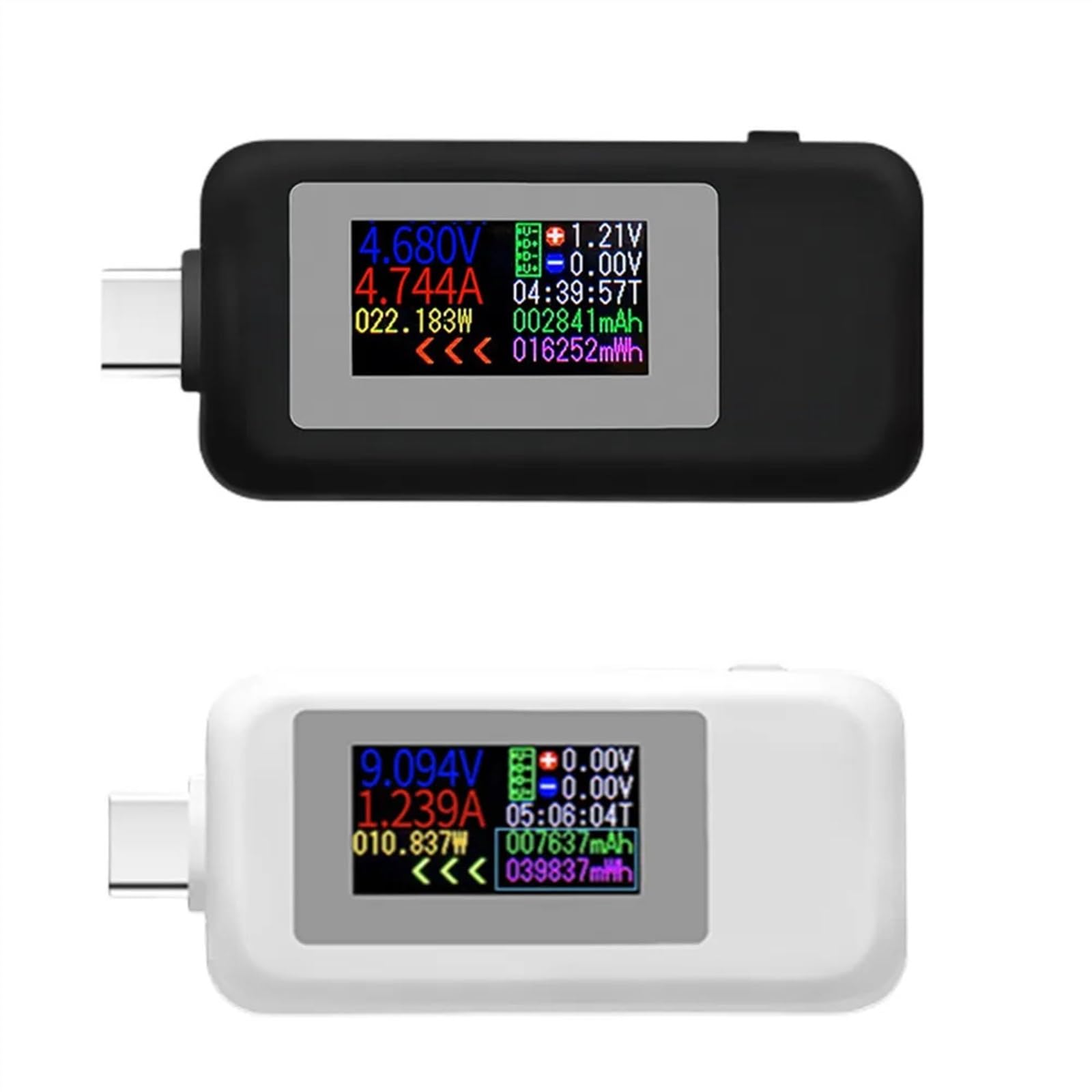 Probador 10 en 1 tipo C, voltímetro Digital CC, amperímetro, medidor de voltaje de corriente, amperímetro, Detector de potencia (Color : Black)