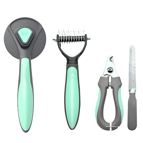 Juego de cepillos para quitar pelos para mascotas, rastrillo para perros y gatos, cepillo de doble cara para quitar y desenmascarar peine kit de