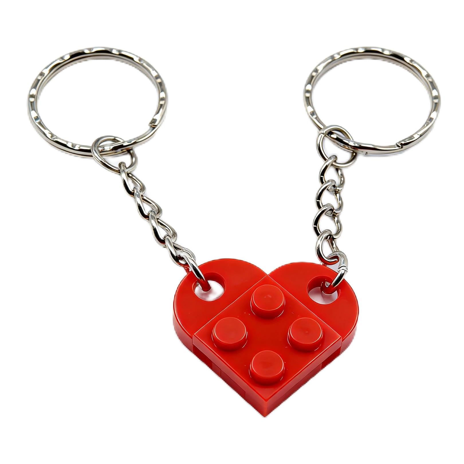 Couples Heart Keyring, Matching Brick Keychain for Him and Her, 2-in-1 Interlocking Gift for Anniversary, Valentine's Day or Birthday, Cute Love Keyrings for Women Men Adults Boyfriend Girlfriend, Red