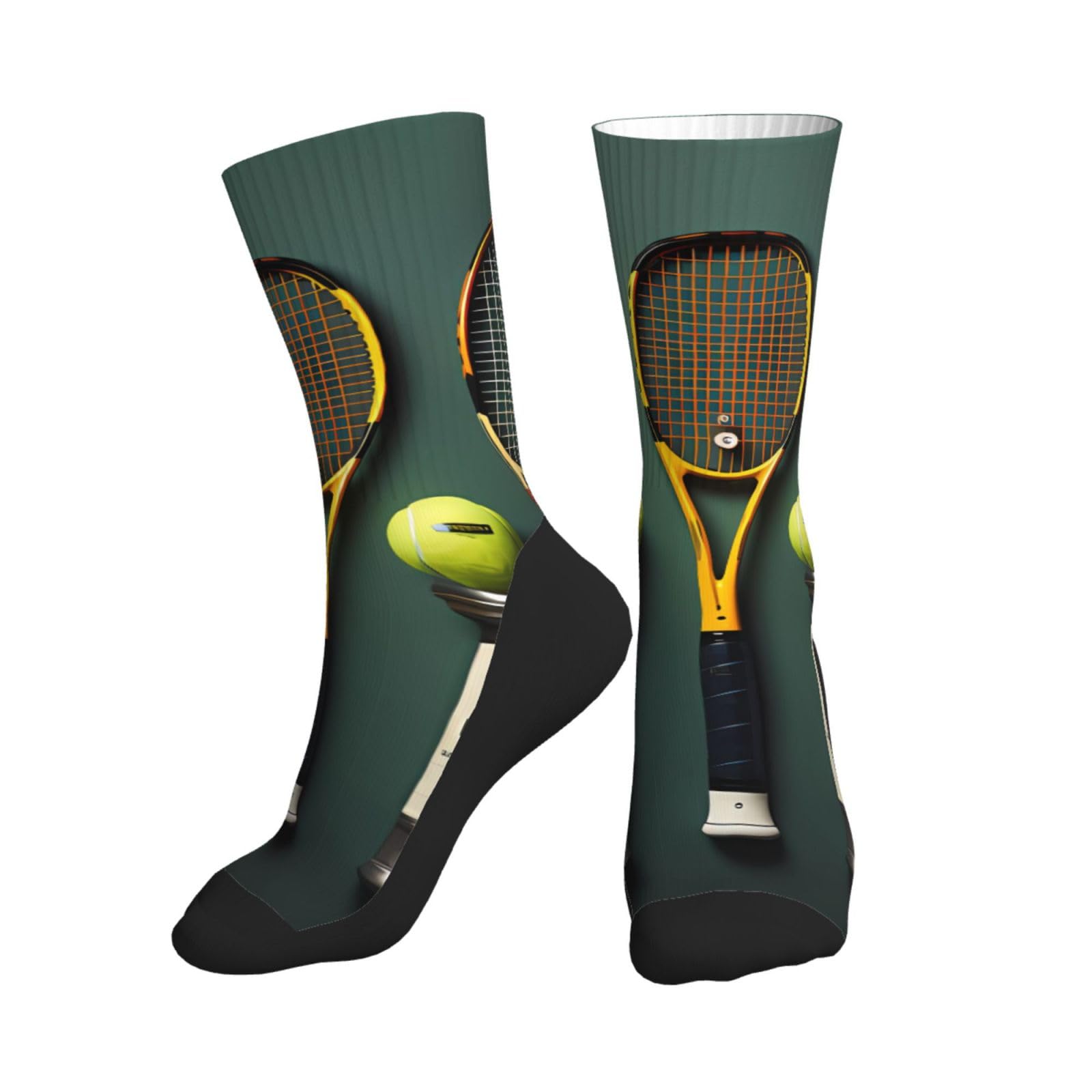 Erwqavc Tennis balls and rackets Print Crew Socks for Women Men, Adults Novelty Mid-Tube Athletic Socks, for Sports Running,Gym