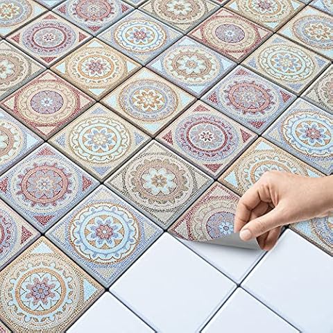 Fliesenaufkleber für Küchenspiegel und Badfliesen I Fliesenfolie - Vinyl Mosaik-Fliesen I selbsklebend, abwaschbar und rückstandslos ablösbar I 15x15 cm Cover