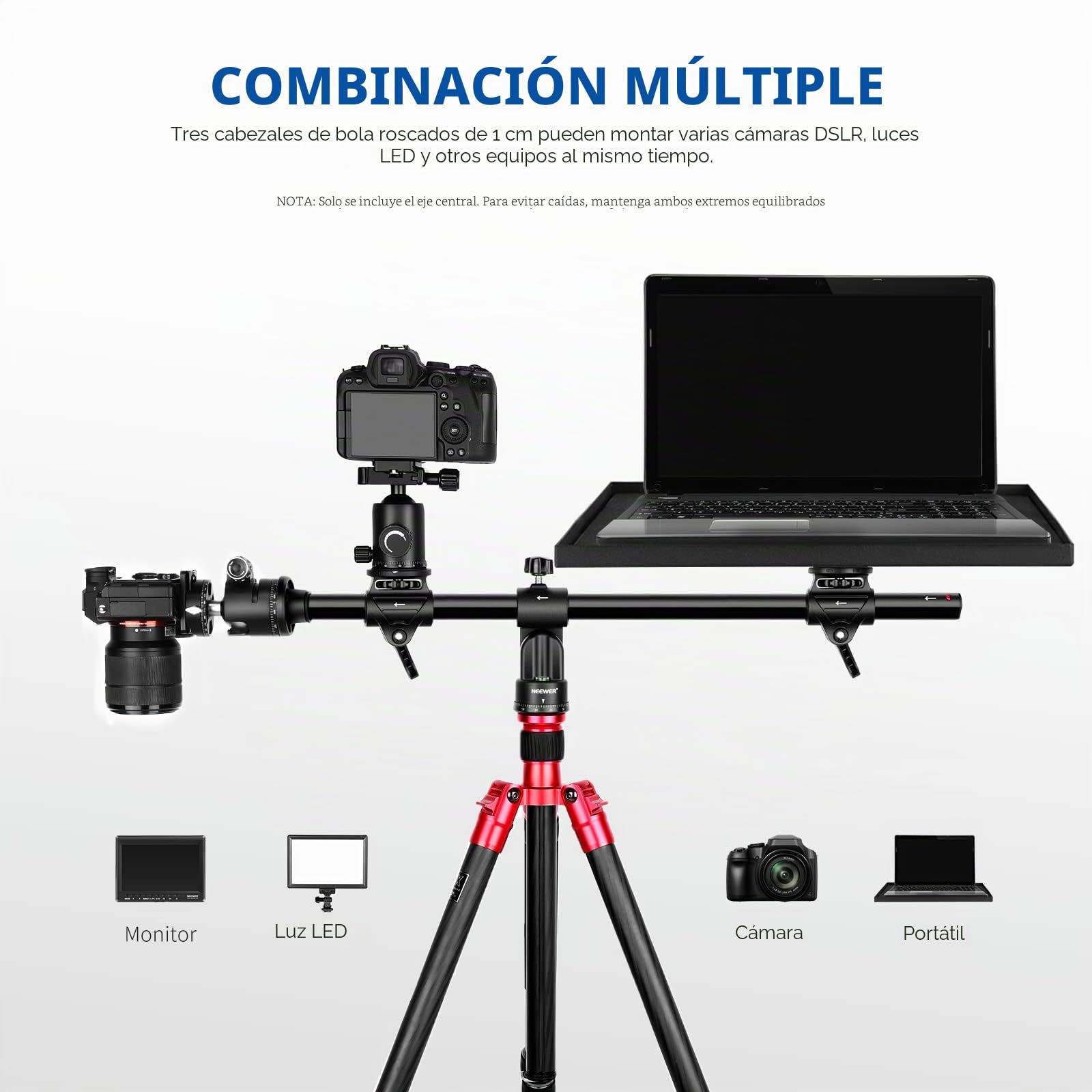 NEEWER 76cm Eje Central de Trípode Horizontal con Tornillo de 3/8", Aleación de Aluminio Giratorio de 360​​​​° 180° Brazo de Extensión del Trípode Ajustable, para la Fotografía Macro(Carga hasta 10kg)