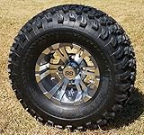 10' Vampire Gunmetal Golf Cart Wheels and 22x11-10 All Terrain Golf Cart Tires - Set of 4