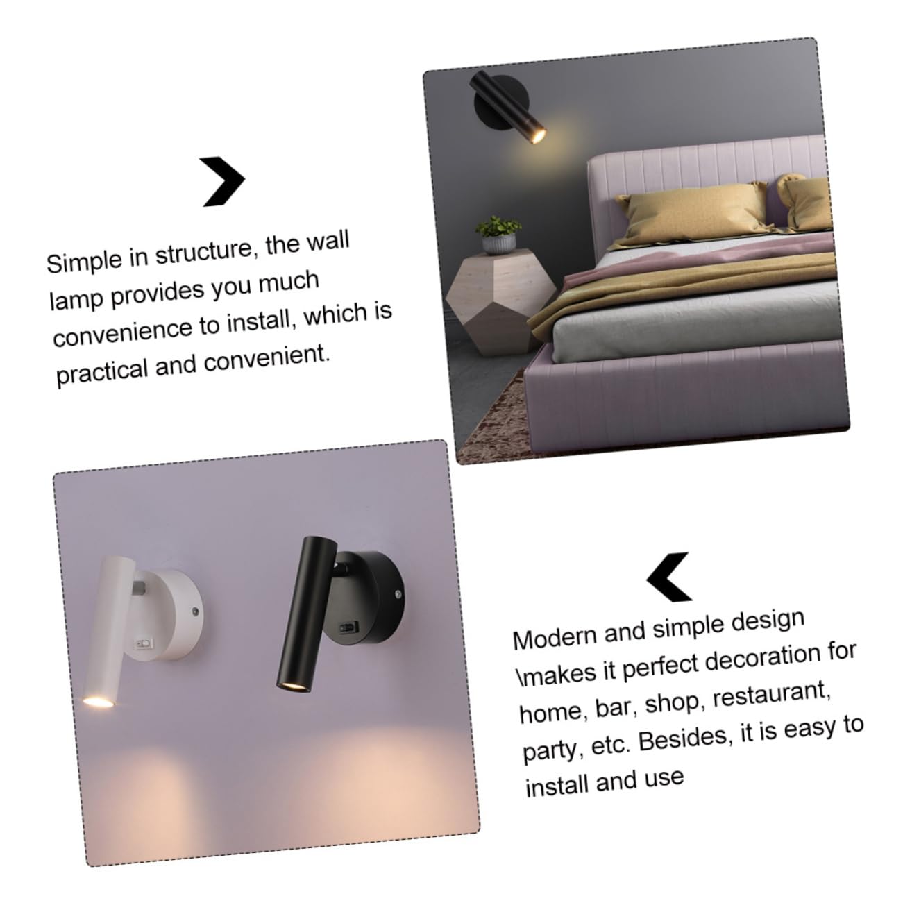Mipcase Modern Led Wall Lamp for Bedroom Reading Dresser Fill Light Simple Design Warm Light Compact for Home Decor Finish
