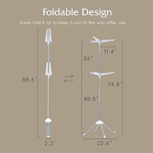 Miniatura 7 de Beaudaily Tendedero de secado de ropa, plegable de 74.8 pulgadas, estante de secado de ropa interior de 2 niveles con brazos giratorios, acero