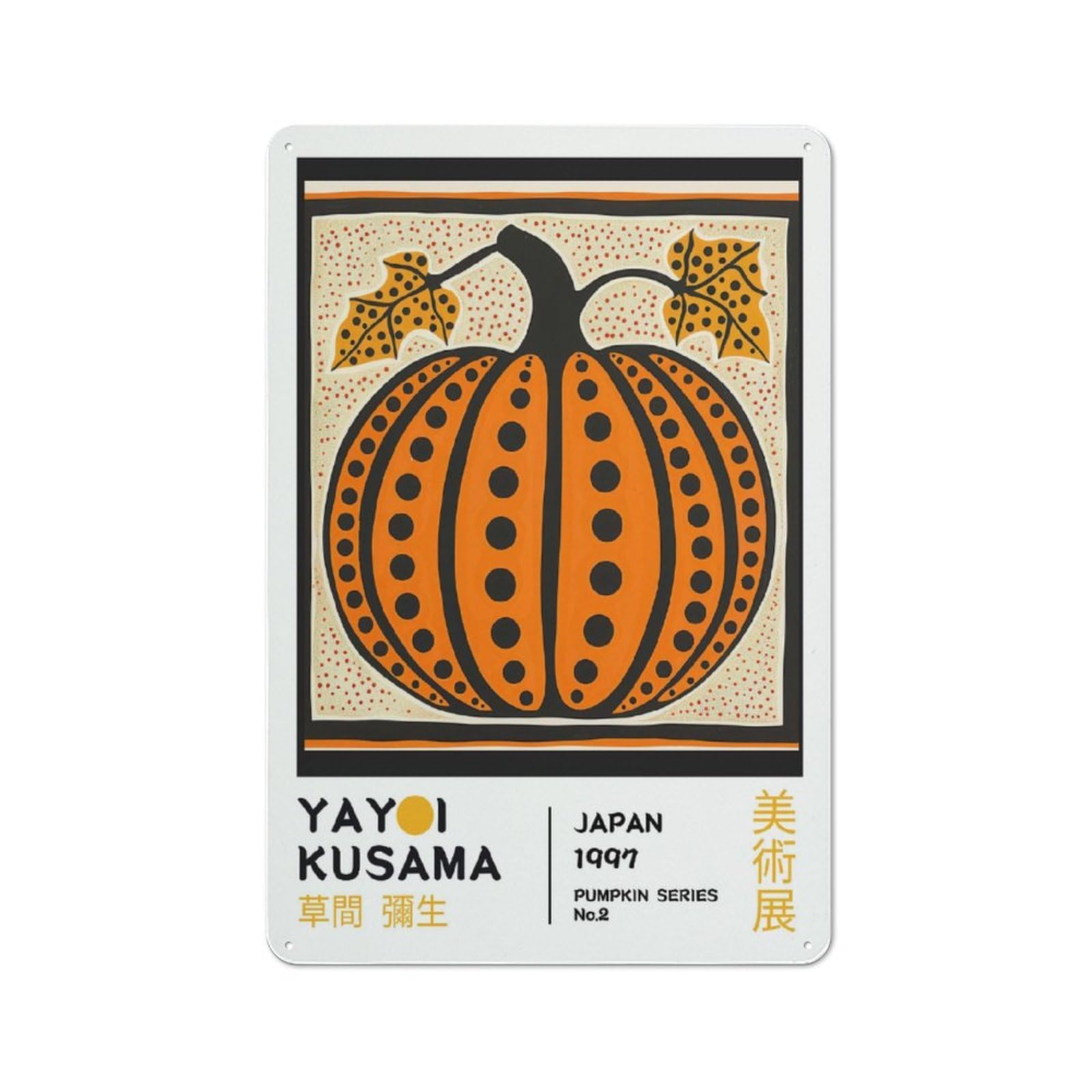Junmoney Style-2 Yayoi Kusama Pumpkin No.2 Exhibition Poster Retro Metal Sign 30X20cm, Distressed Look Retro Room Decor For Living Room, Hallway, Kitchen Or Cafe