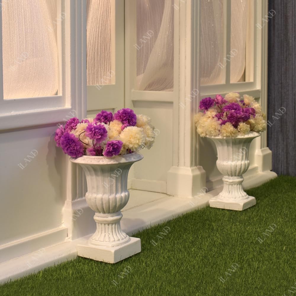 iLAND Miniature Dollhouse Accessories, 2pcs Dollhouse Plants w/Dry Flowers (2pcs Mini Urn Planters w/Flowers)
