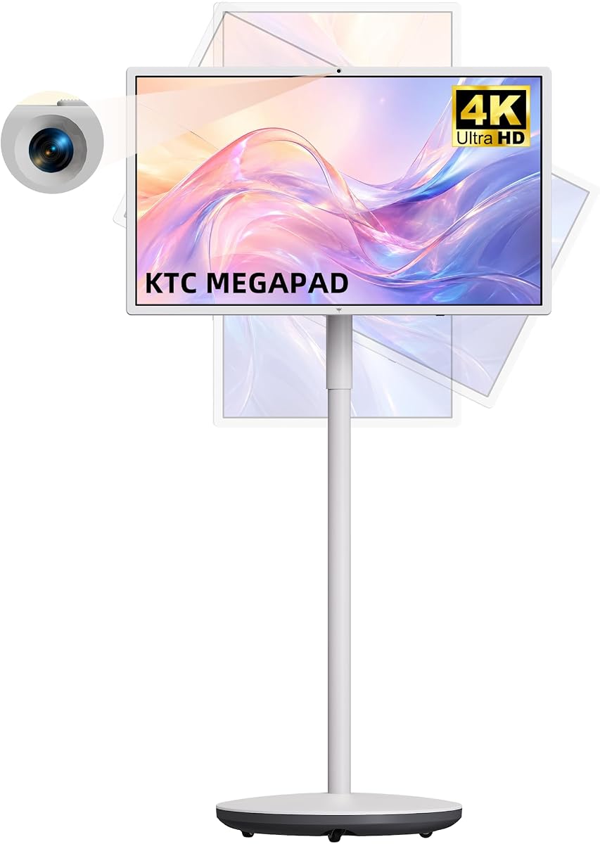 KTC MEGAPAD TV portátil inteligente con pantalla táctil 4K de 32 pulgadas sobre ruedas, A32Q7S | Sistema operativo Android EDLA, 8+128 GB, TV rodante sobre ruedas con parlantes y cámara web, puerto USB HDMI tipo C, batería incorporada, control remoto por voz