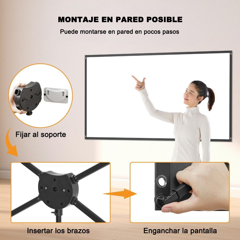 Pantalla de Proyección Exterior 80 Pulgadas 16:9 4K Portátil Resistente al Viento para Cine en Casa y Camping