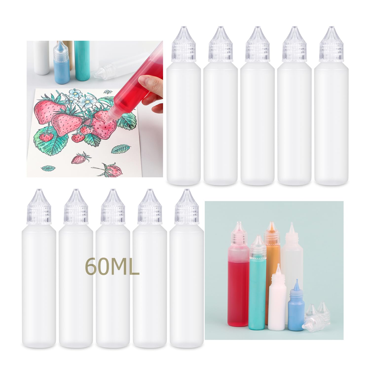 10 Leere Klebeflaschen 60 Ml Mit Nadelspitzen – Inkl. 2 Mini-Trichtern, Für Präzises Auftragen Von Kleber, Farbe & Öl
