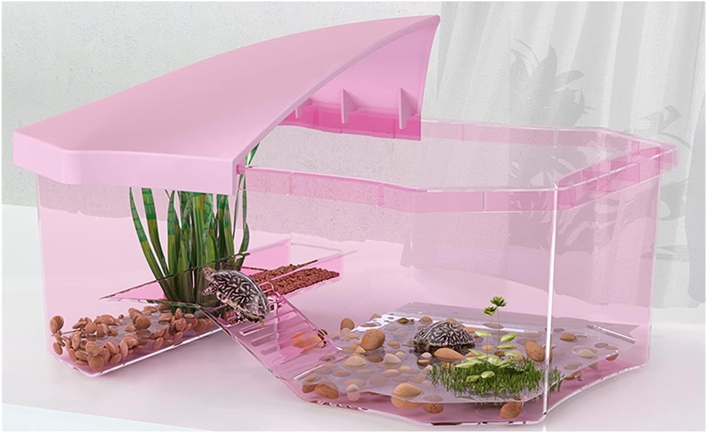 Turtle Tank Turtle Tank Villa Small Brazilian Tortoise Ecological Terrarium Dedicated Tortoise Tank Household Spaceship Fish Tank Reptile Tank (Pink)