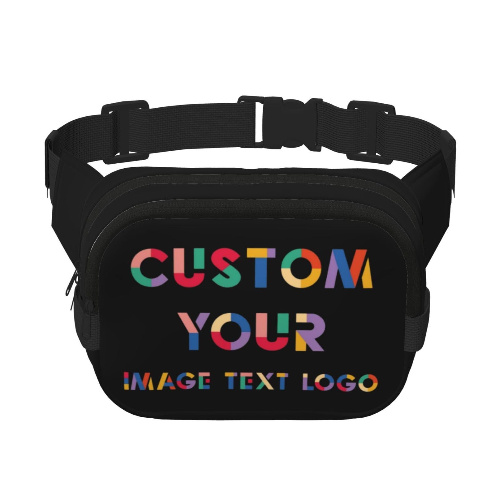 Custom Fanny Pack Unisex, Personalized Belt Bag with Name Text Logo Photo, Customized Waist Packs Gift for Sport Workout Running Hiking Travel, Black