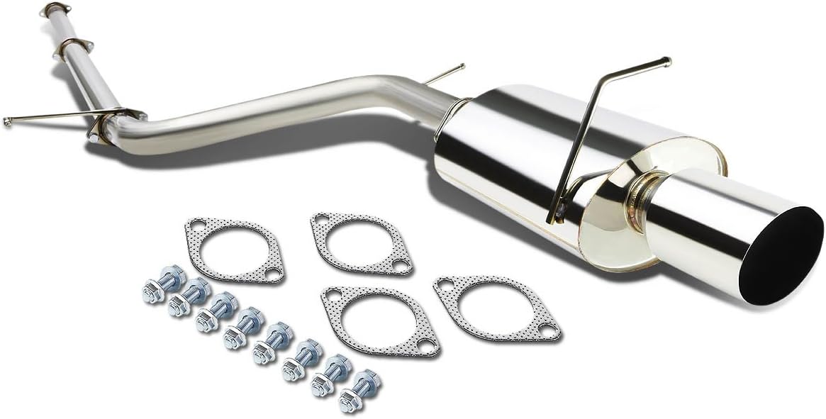 Auto Dynasty 4 Inches Round Muffler Tip Catback Exhaust System Compatible with 2006-2009 Mitsubishi Eclipse 2.4L l4, Stainless Steel