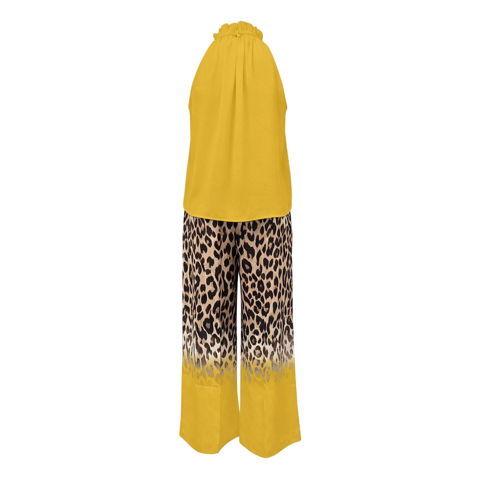 Elegante senza maniche con scollo a V in velluto con sfumatura leopardata e gamba larga per