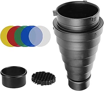 Fotoconic Metal Conical Snoot with Honeycomb Grid & 5pcs Color Filter Kit for Bowens Mount Studio Flash Strobe Monolight