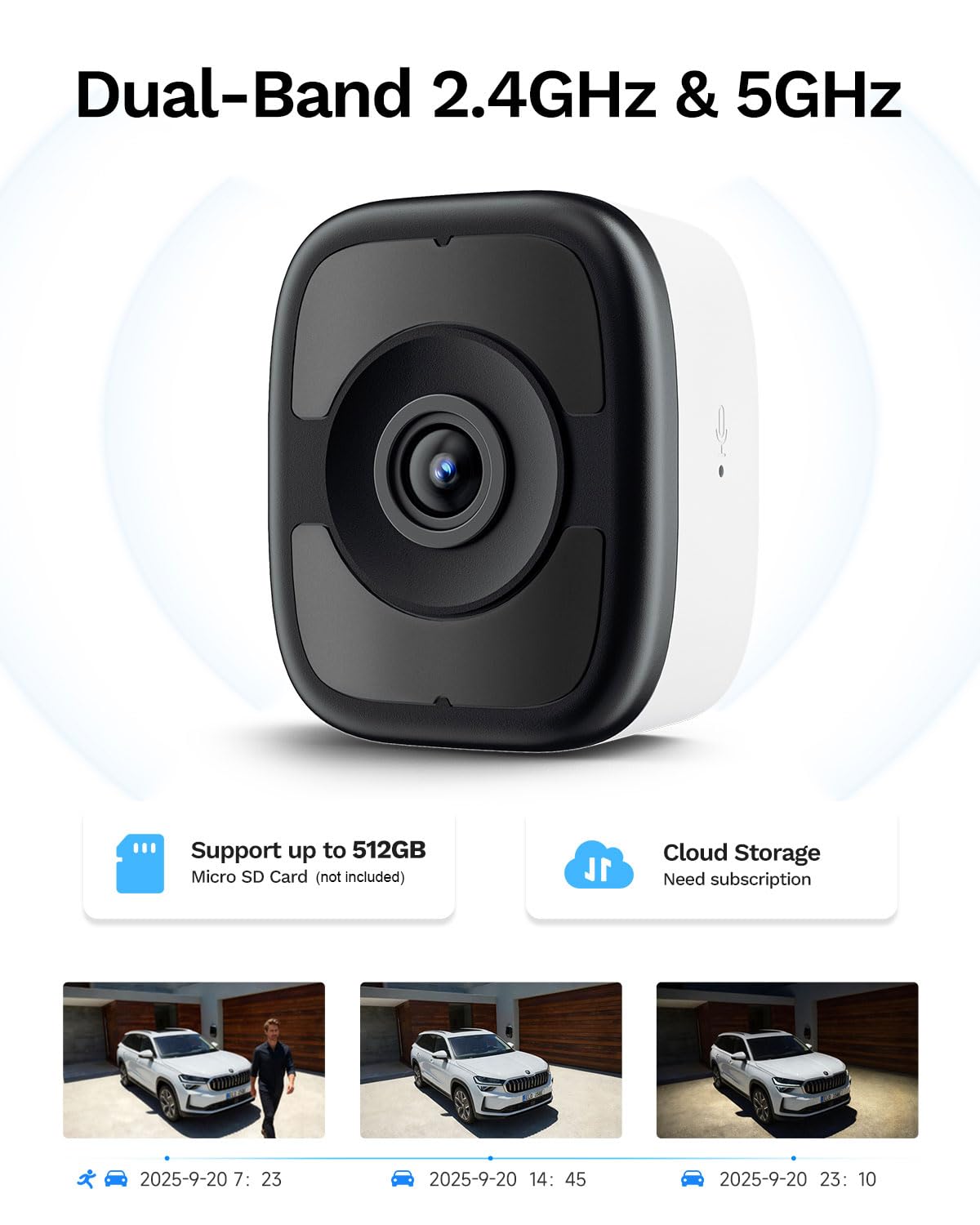 Telecamera magnetica per finestre da 5 MP 3K, telecamera Safeview per interni con visione notturna a colori, telecamera WiFi6 per la sicurezza domestica, rilevamento di veicoli umani AI, WiFi 2.4/5