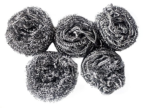 Powerful Dishwashing Metal Scouring Pads Set of 5 - Removes Grease, Oil Completely from Plates, Cups, Glassware, Baking Tins - Long Lasting!