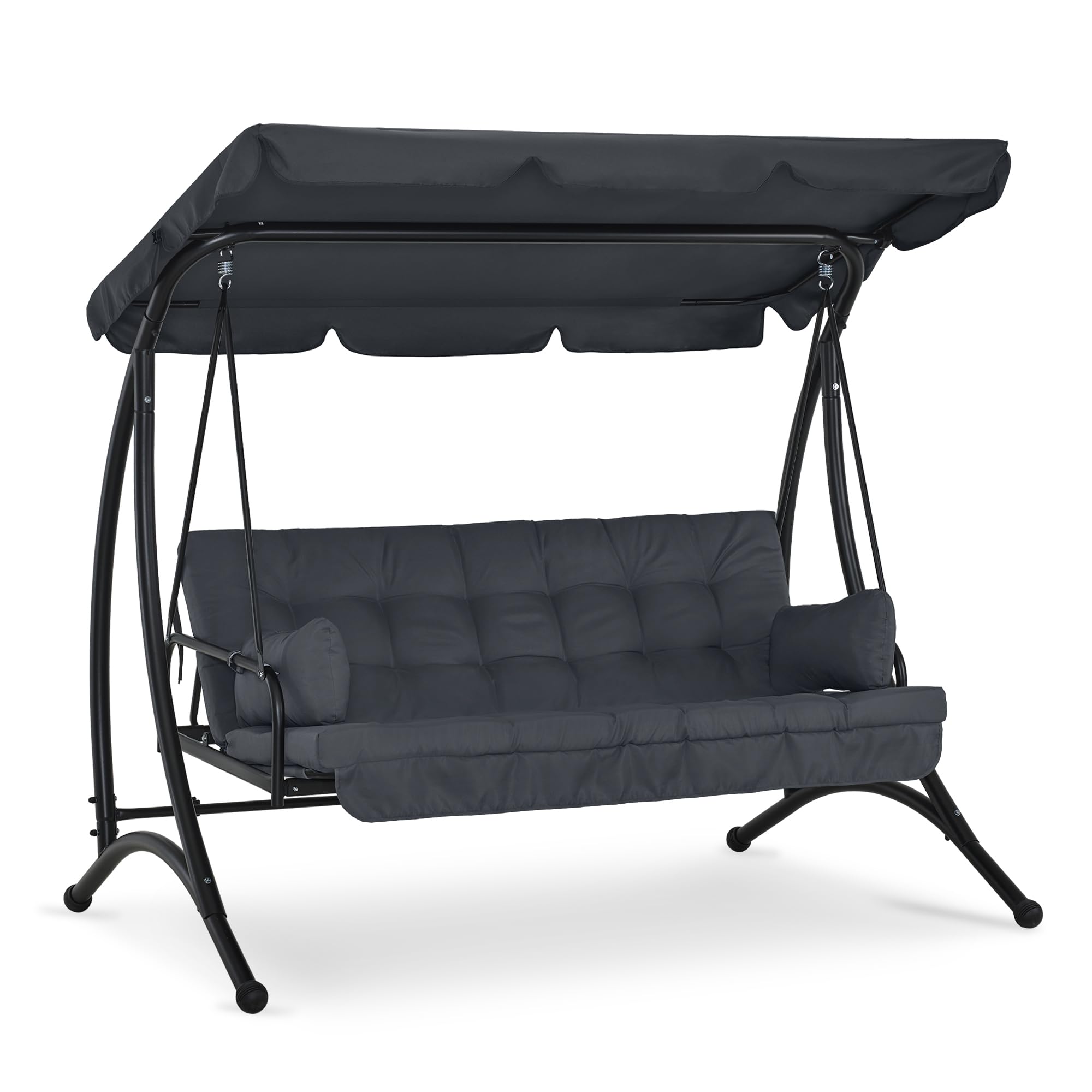 M MCombo balancelle Hollywood 3 Places avec Fonction de lit, avec Coussin d'assise Extra épais et Toit Solaire, balançoire de Jardin pouvant Supporter jusqu'à 300 kg, 202x125x173 cm 4095 (Gris)