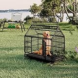 GOWE 48 Inch Heavy Duty Dog Crate with Wheels, Folding Metal Big Dog Cage for Large and Medium Dogs, Cage with a Pointed roof and Removable Tray.