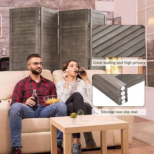 Miniatura 6 de 4-Panel Room Divider and Folding Privacy Screen, Weave Fiber Privacy Screen Partitions, Blackout Blinds Decorative Separation Freestanding Wall