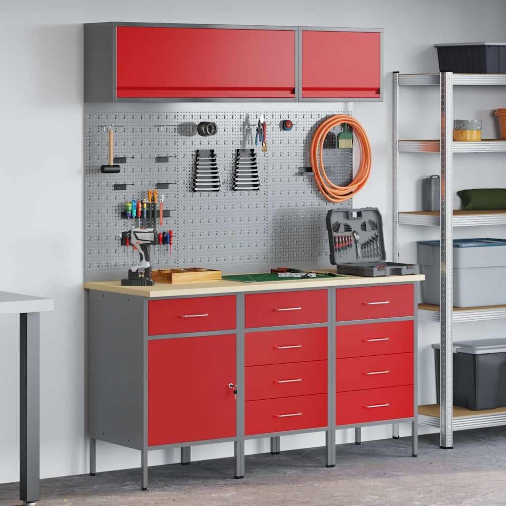 Set di armadi da lavoro con cassetto 8 pezzi, rosso, banco da officina Garage, tavolo da lavoro fai da te per officina, sconto, casa -B