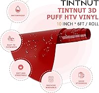 Vista 2 de Tintnut Red Puff HTV Vinilo de transferencia de calor – Rollo de 10 pulgadas x 6 pies, vinilo de transferencia térmica 3D Puffy HTV para camisetas