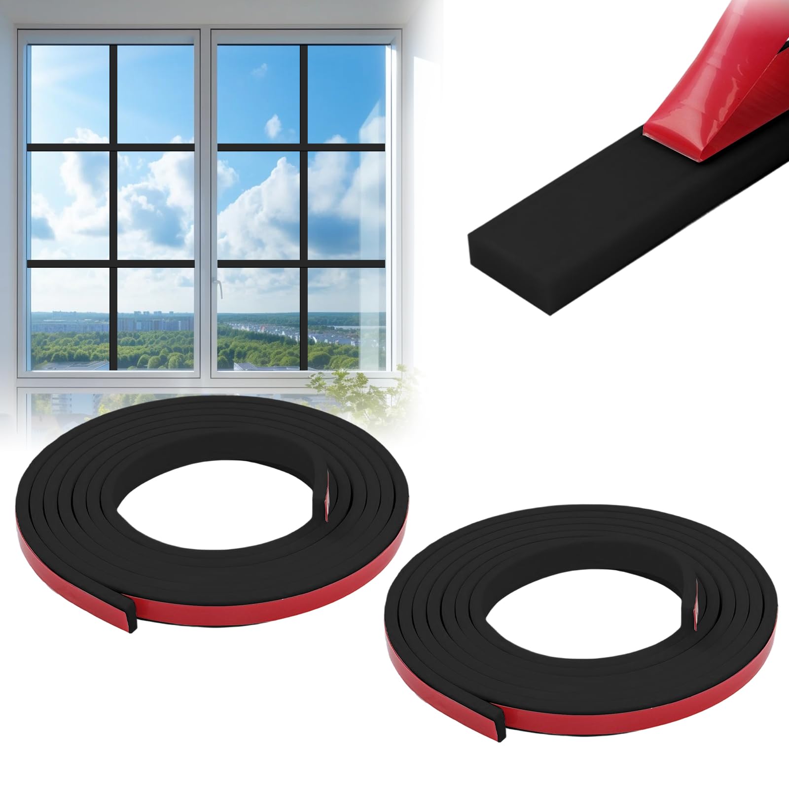 Ougpiu Black Window Grid Kit,10M Window Trim Moulding,Self Adhesive Glass Decorative Strip,Diy Window Grille Inserts Grid Kit,Cuttable Flexible Moulding Trim Grid For Windows Door Frames Home Decoration (Black)