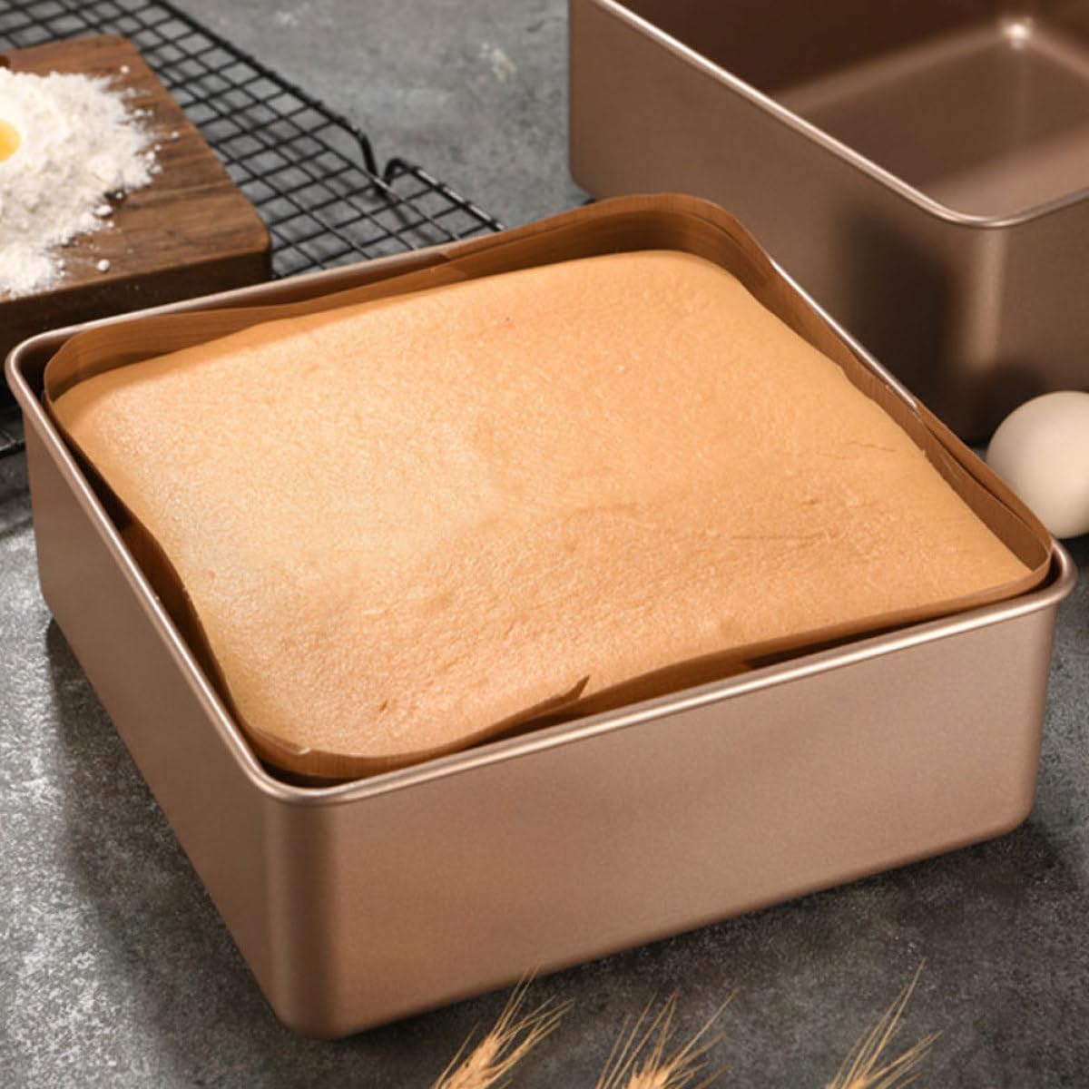 VANZACK Molde Cuadrado Fácil Desmolde para Pasteles de Acero Inoxidable Dorado Antiadherente y Multiuso Adecuado para Pizza y Snacks en Cocina