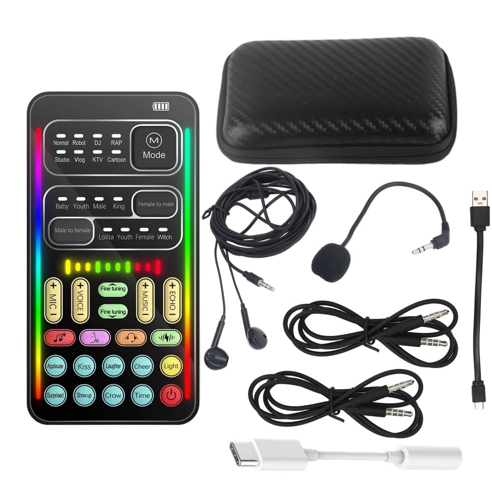 Jeu de cartes son portable en temps réel avec changeur de voix - 8 effets vocaux, 10 modes sonores, changeur de voix de jeu, compatible avec PC, PS5, Xbox, Switch, Android et iOS (noir avec boîte)