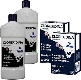 Kit 2 Shampoo Dermatite Canina + 2 Sabonete Antisséptico Higiene Cães Tratamento Pele Sensível