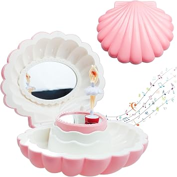 Music Box with Mirror, Shell Music Box with Melody Birthday Gifts, Musical Jewellery Box