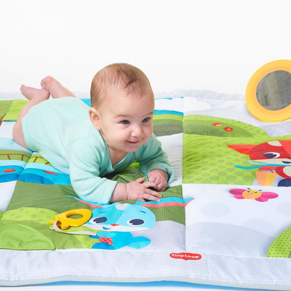 Tiny Love Super Mat, Tappeto Gioco Neonato, Tappeto Sensoriale Bambini XL (150x100 cm), 0+, 9 Attività, Tappeto Morbido Bambini, Specchietto, Gioco del Cucù, Massaggiagengive, Meadow Days