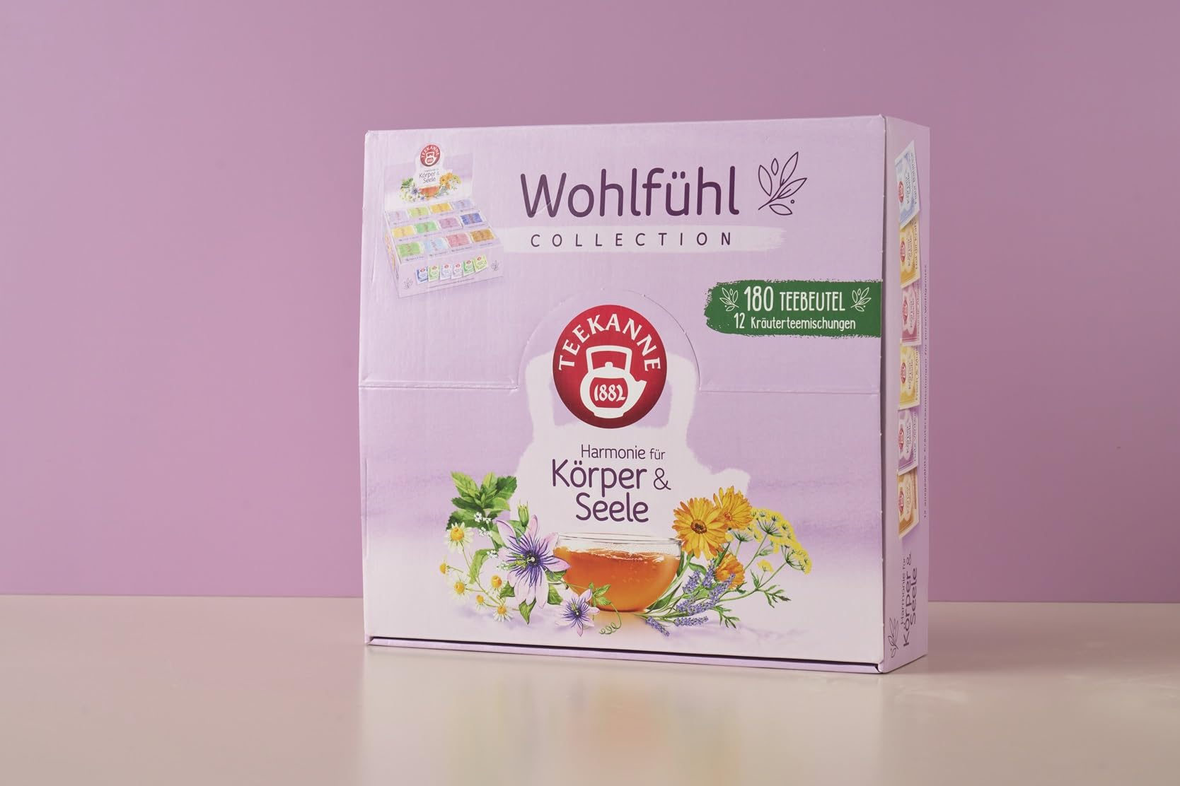 TEEKANNE Wohlfühlbox Harmonie für Körper & Seele – 12 Kräutertees für Balance & Entspannung – 180 Teebeutel mit natürlichen Zutaten wie Kamille, Ingwer & Pfefferminze – Tee für Genuss & Wohlbefinden