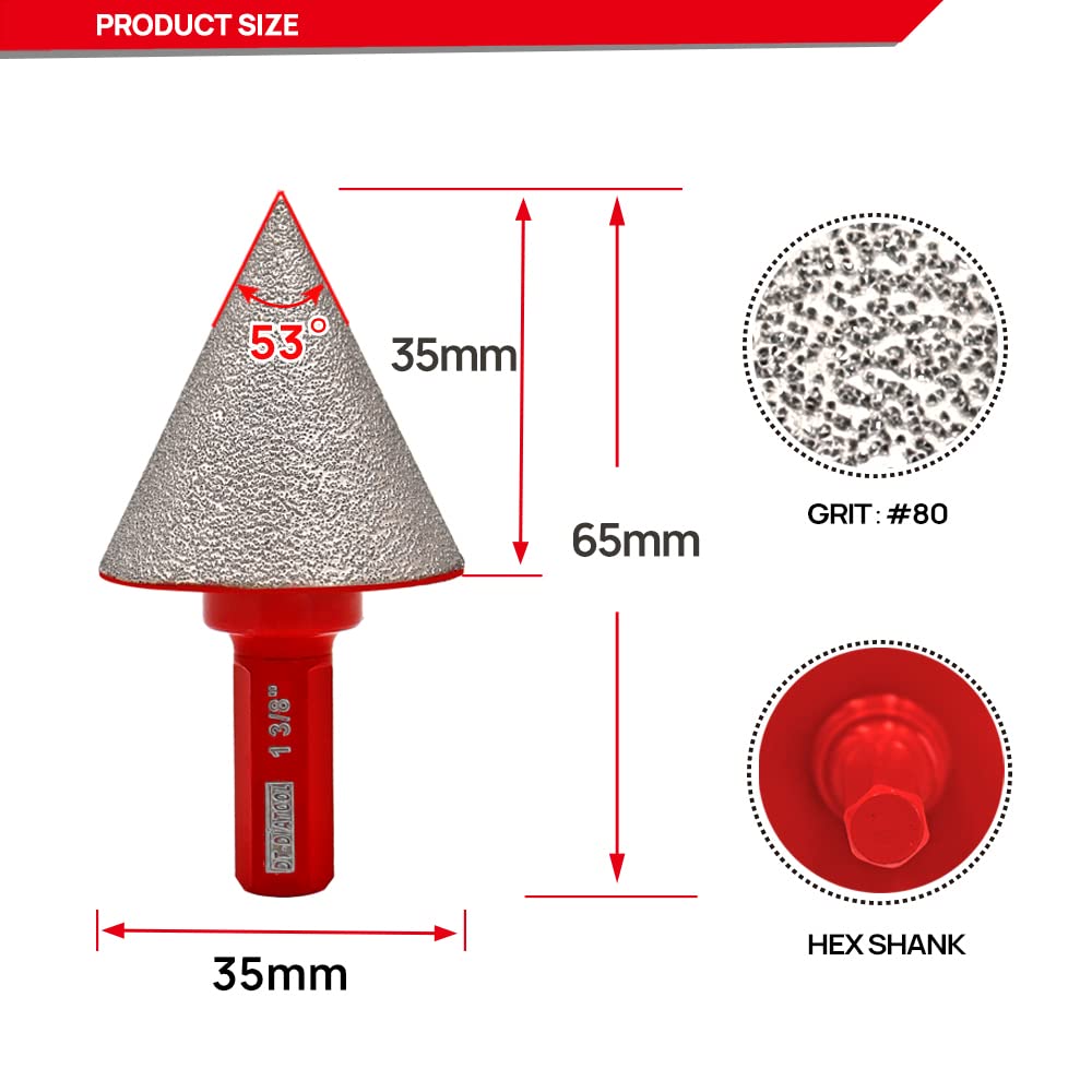 DT-DIATOOL Diamante Biselado Biselador Avellanador Broca 35mm 2pcs con mango hexagonal para ampliar recortar dar forma a los agujeros existentes de Granito Mármol Porcelana Azulejos