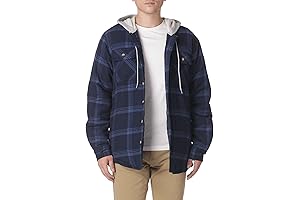 Men's Long Sleeve Quilted Lined Flannel Shirt Jacket with Hood