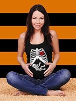 Vista 2 de Maternity Halloween Tank Top Pregnant Skeleton with Baby Ribcage Xray Costume Pregnancy Tops Black