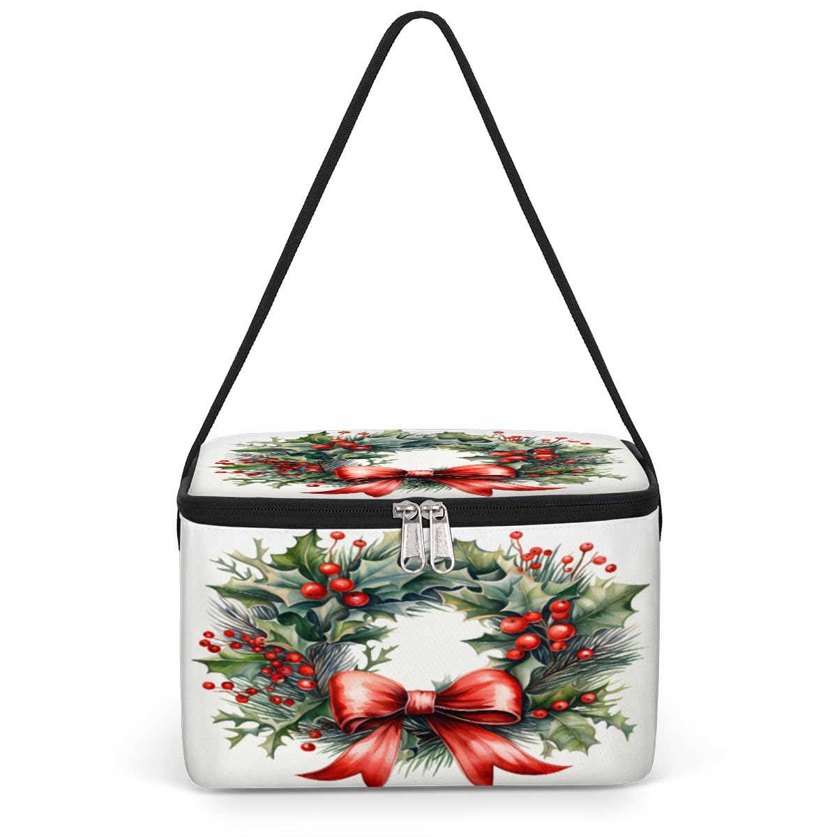 Holly Berries Christmas Lunch Bags for Women Men 9 Cans, Hot & Cold Food Delivery Bag Insulated Grocery Bag Insulated Lunch Box Cooler Bag for Office Work Picnic Beach