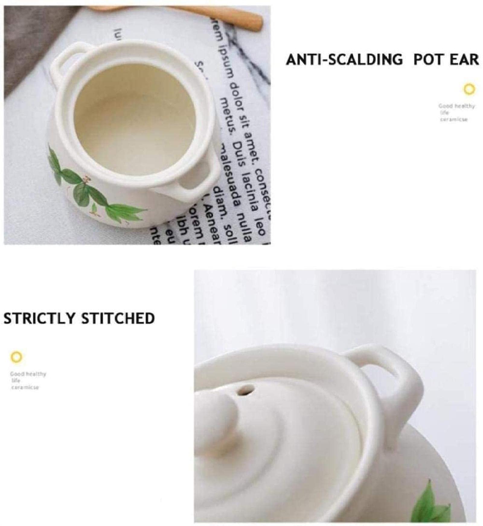 Cazuela de Barro/cazuela de Barro/sartén de Barro: cocción Resistente a Altas temperaturas, no Pierde Color, no envejece, Duradera y práctica, Capacidad de 1000 ml,White-Capacity 1000ml