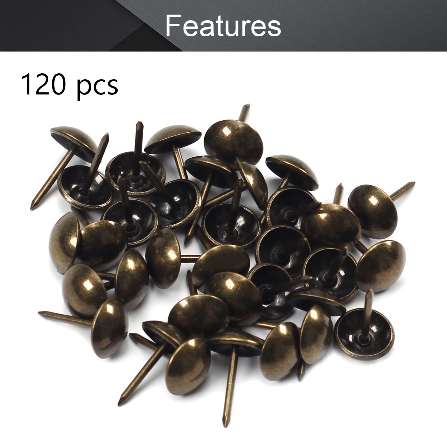 100pcs Upholstery Nails Tacks - Silver Round Head Decorative Tacks For Furniture, Cork Board, DIY (0.43" Head) - View #5