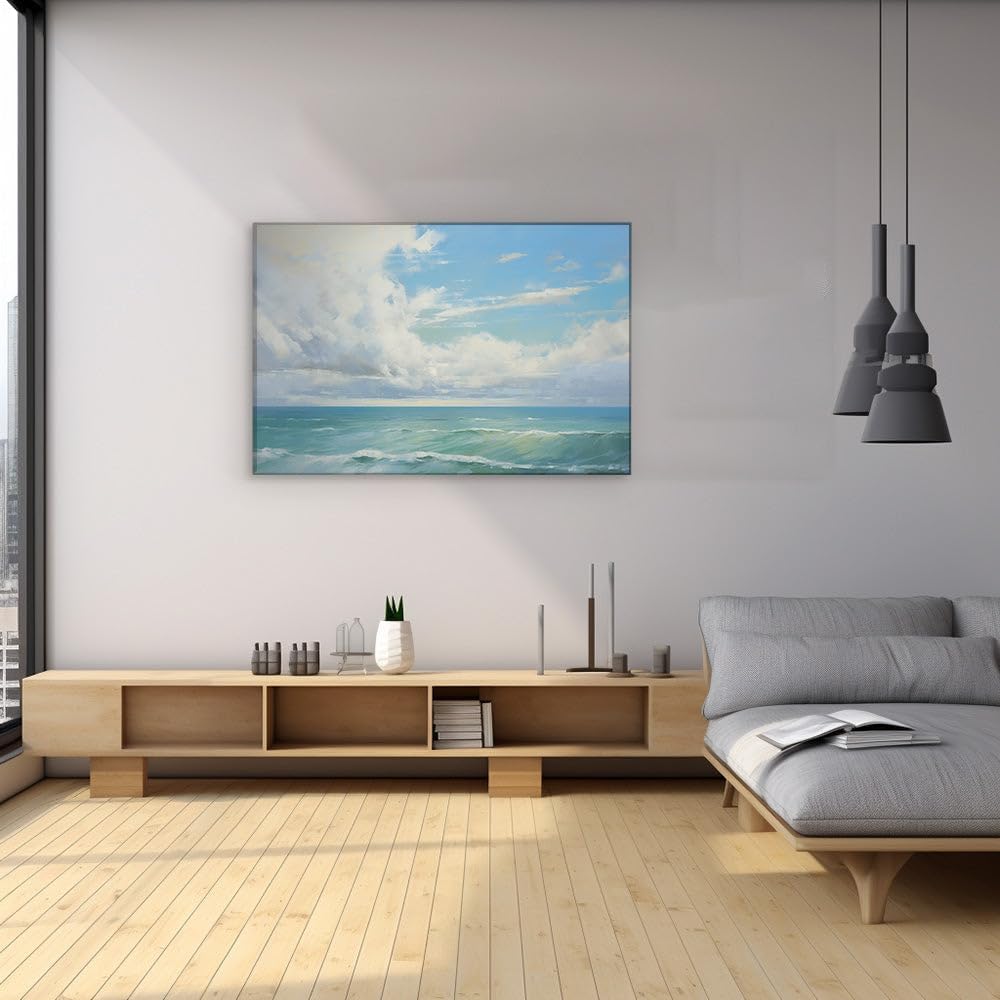 Canvas for Living Room. Embracing The Serenity: Capturing The Dynamic Beauty of a Tranquil Seascape, 27 x 18 inch Canvas Wall Art - Contemporary Masterpieces - Modern Home Decor
