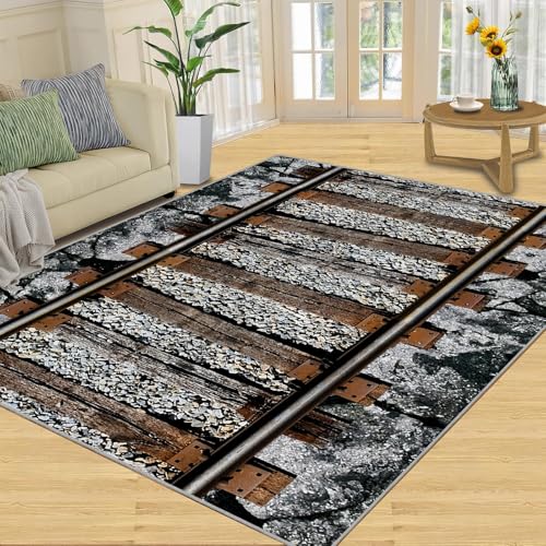 Tapete decorativo con diseño de vías de tren 5x8 ft