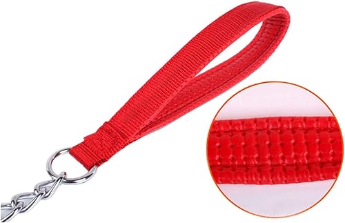 Miniatura 5 de Correa de cadena de 6 pies a prueba de mordidas de metal con mango acolchado suave (6 pies, rojo)