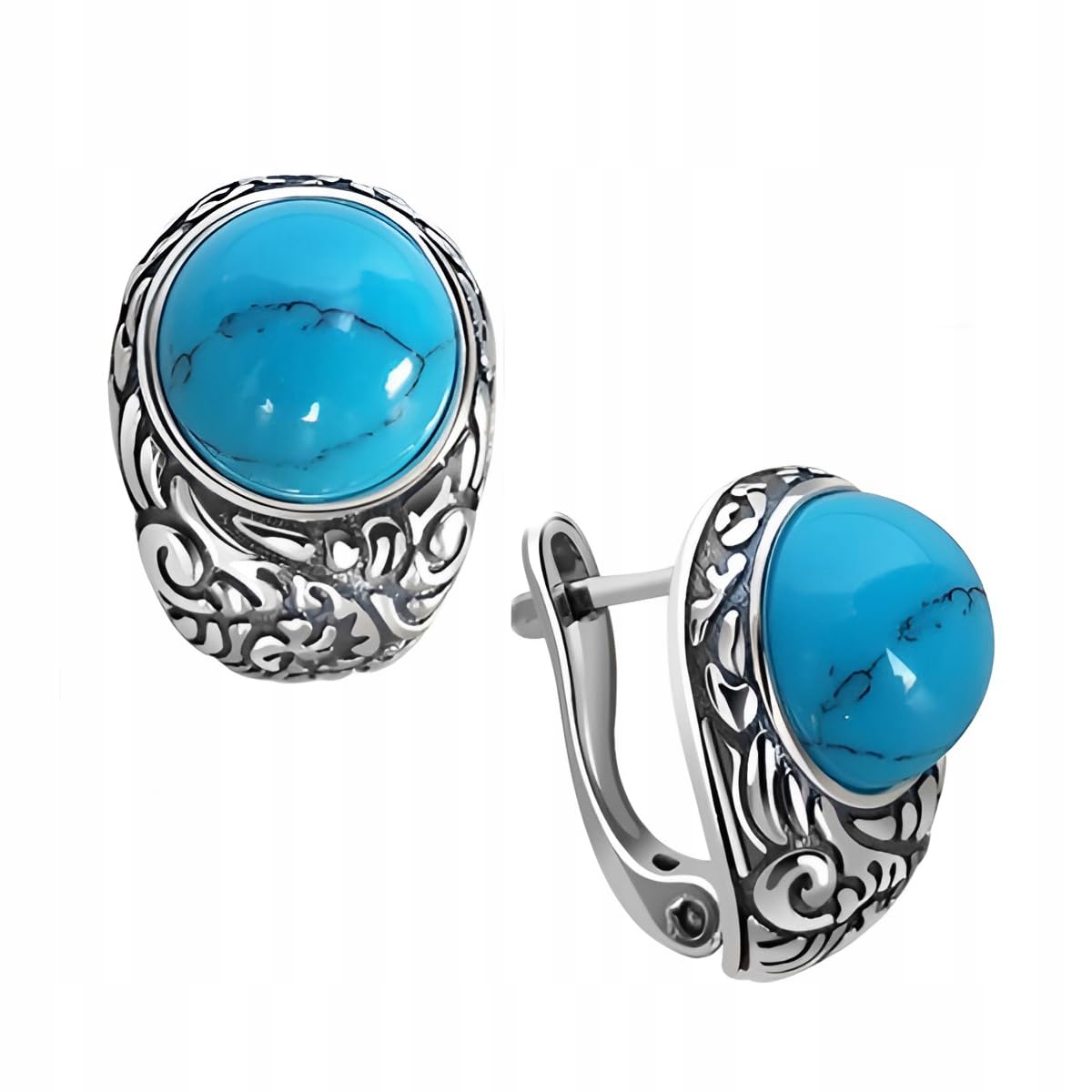 925 Sterling Silber Ohrringe Ohrstecker mit Türkis 1,5 cm versilbert oxidiert modern elegant Damen Schmuck stilvoll farbig einzigartig