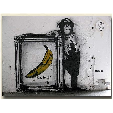 Amazon Co Jp ストリートアートパネルチンパンジーそしてアンディウォーホルバナナキャンバス絵画インテリアバンクシーグラフィティアートパネルポスター印刷のためにリビングルームホーム装飾壁写真40x60cmいいえフレーム ホーム キッチン
