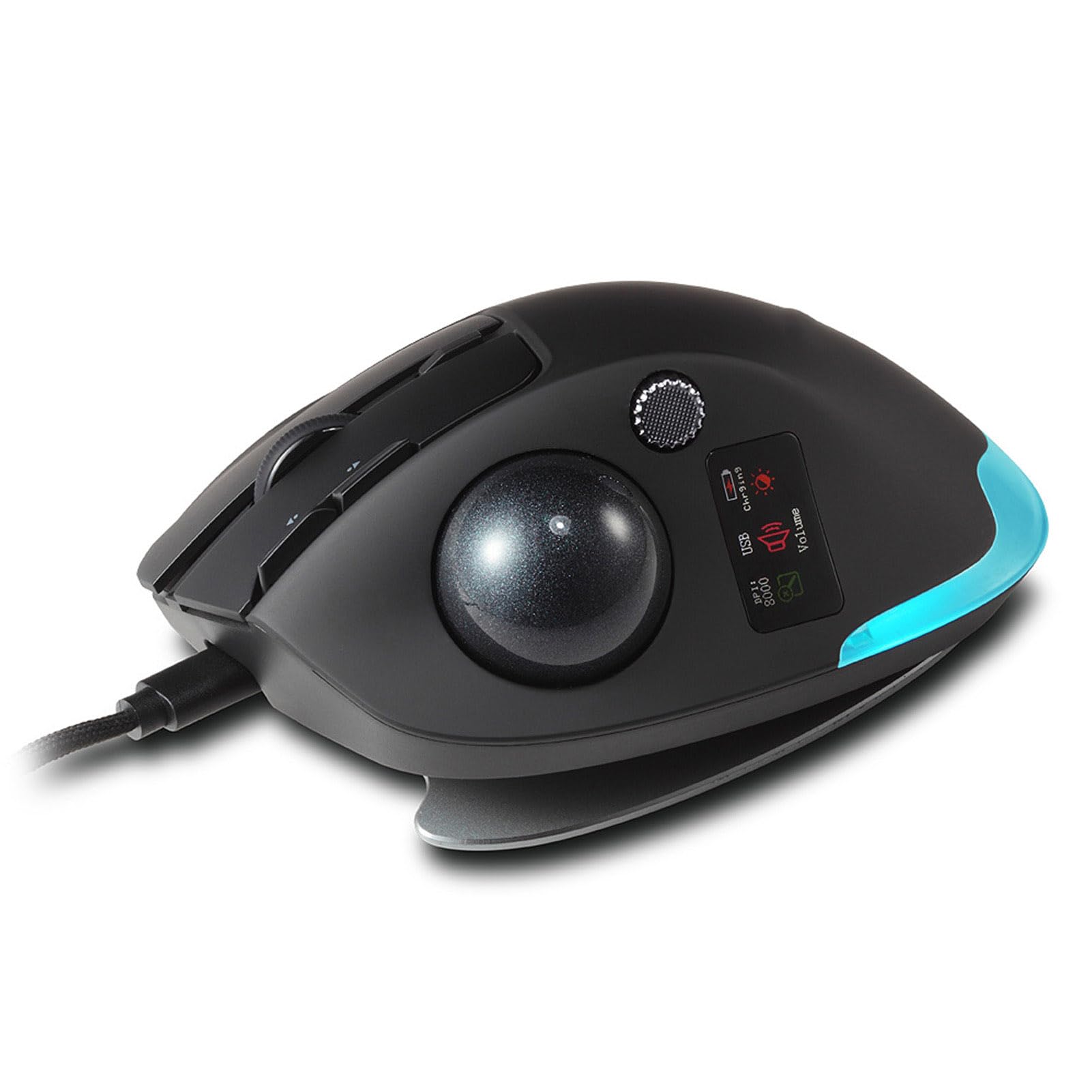 Diyeeni Ratón Trackball Inalámbrico con Pantalla LCD en Color, 8 Botones Programables (Black)