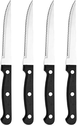 Farberware Juego de cuchillos para carne de acero inoxidable de alto carbono con remaches triples, 4 piezas, color negro