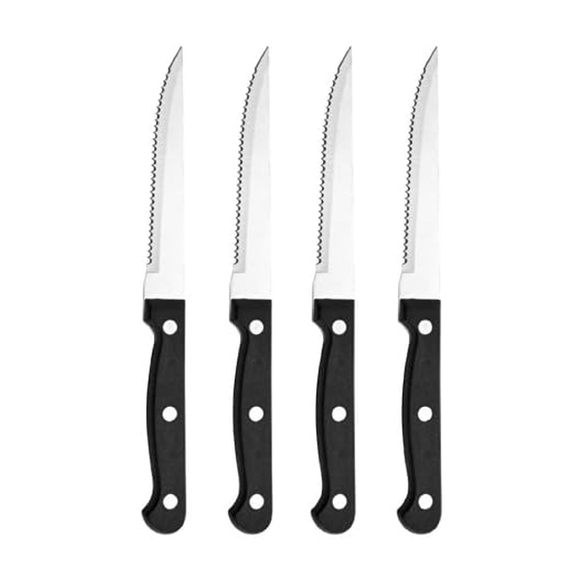 Stamped Triple Rivet High Carbon Stainless Steel Steak Knife Set, 4-Piece, Black