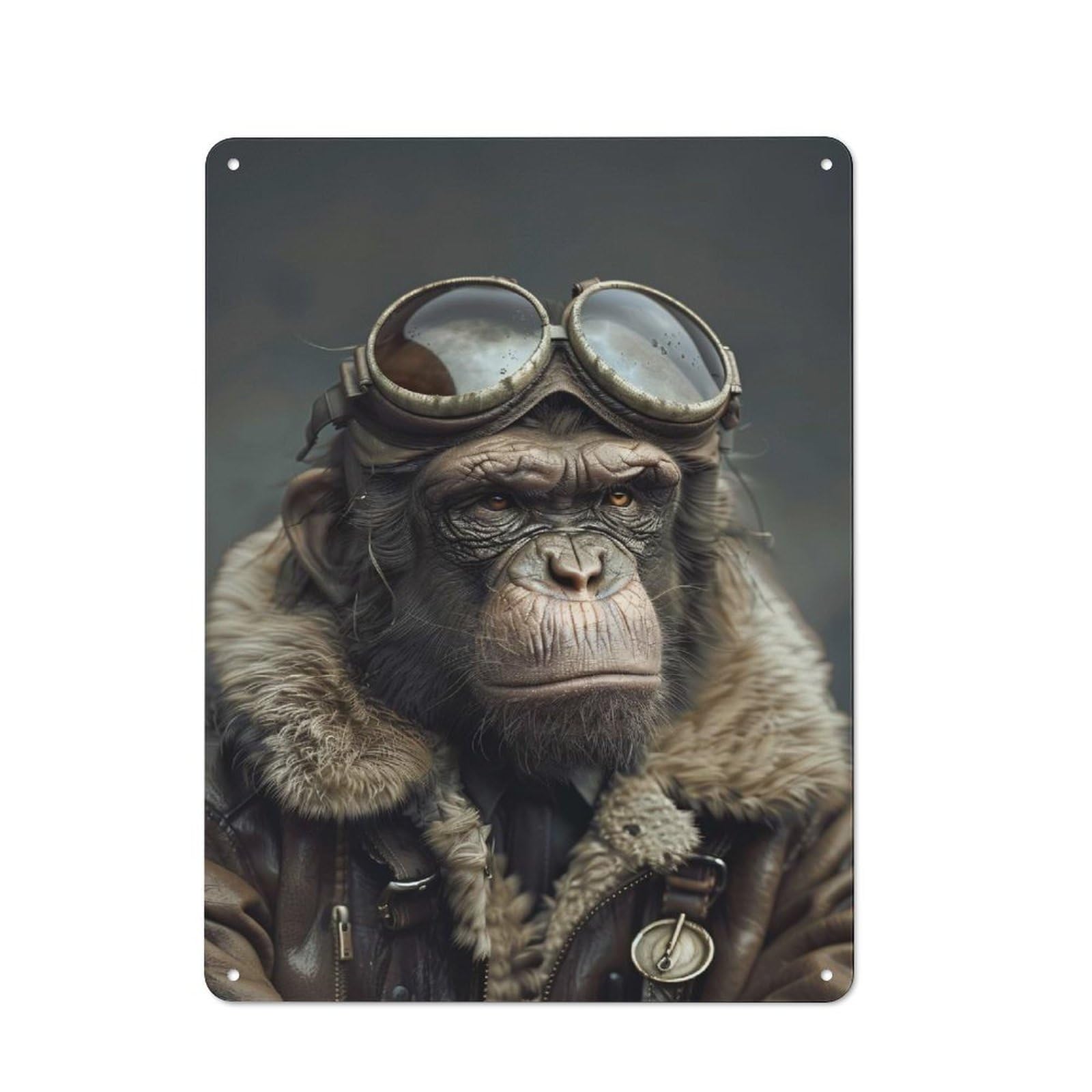 Junmoney Style-18 Retro Metal Wall Sign 40X30cm With Chimpanzee Pilot In Vintage Aviator Gear For Bar Or Restaurant, Autumn Wall Decor For Restaurant Interior Fans