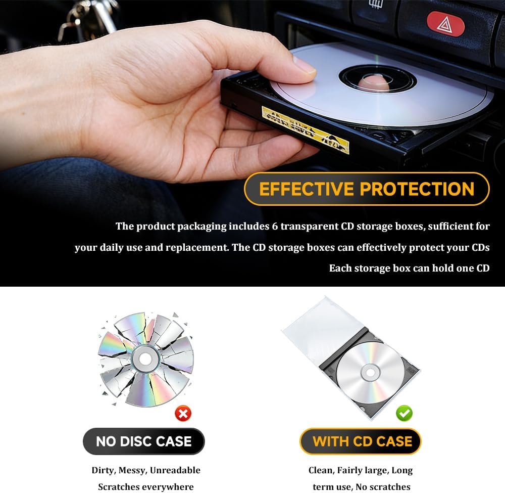 6PCS Standard Single Clear CD Jewel Case, Plastic Discs Storage Jewel Case, Clear CD Storage Case with Assembled Tray, Square-Shaped Single Disc DVD Storage Box Replacement for Cars (Black)