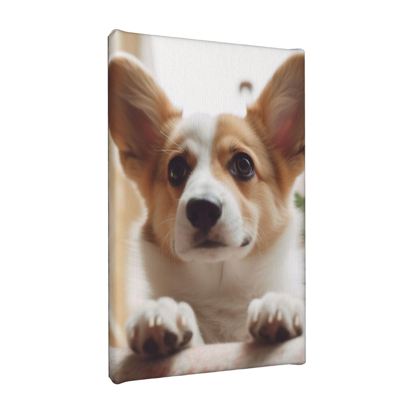 YKLJG Cute Corgi cartoon Printed Wall Art Canvas Painting 20x30 CM Wooden Framed Picture Painting Artwork Prints for Bedroom Kitchen Home Office Decor
